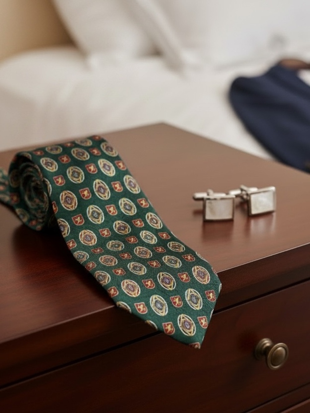 Valentino Style Tommy Hilfiger Italian Silk Green Medallion Tie